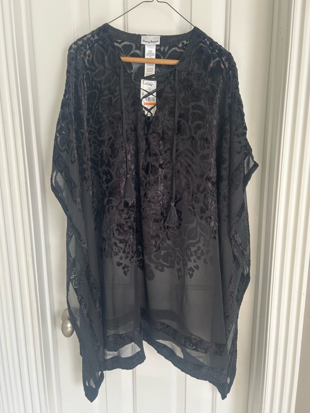 Tommy Bahama Black Velvet Burnout Lace-Up Tunic